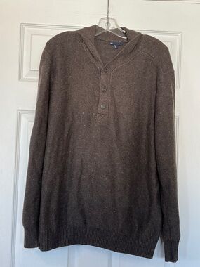 GAP Men's Dark Brown V-Neck Hooded Henley Sweater